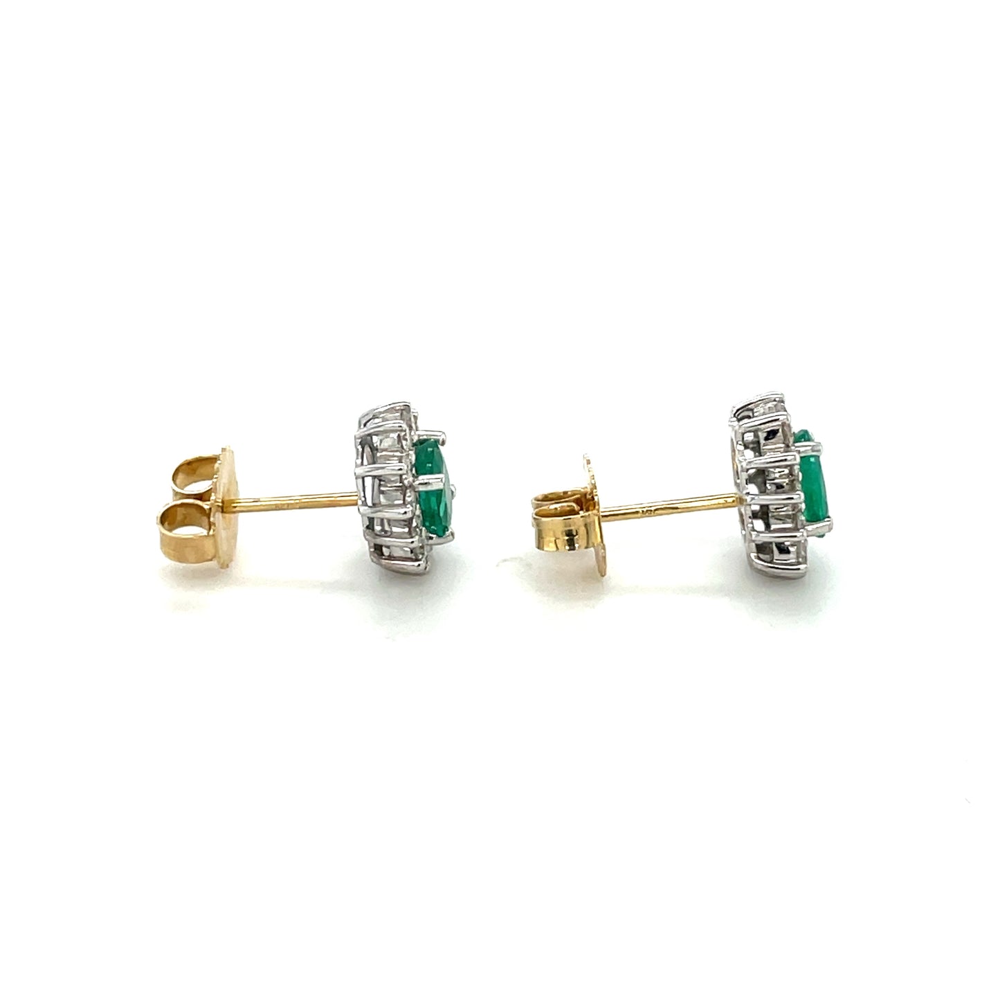 18ct Yellow & White Gold Emerald & Diamond Cluster Stud Earrings