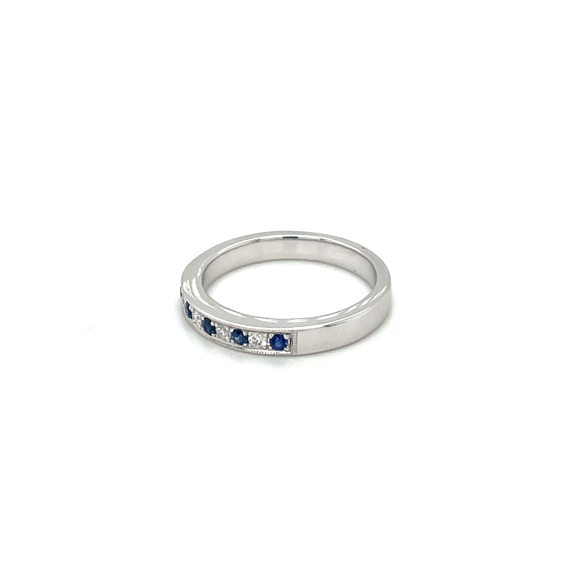 18ct White Gold Sapphire & Diamond Milgrain-Set Eternity Ring