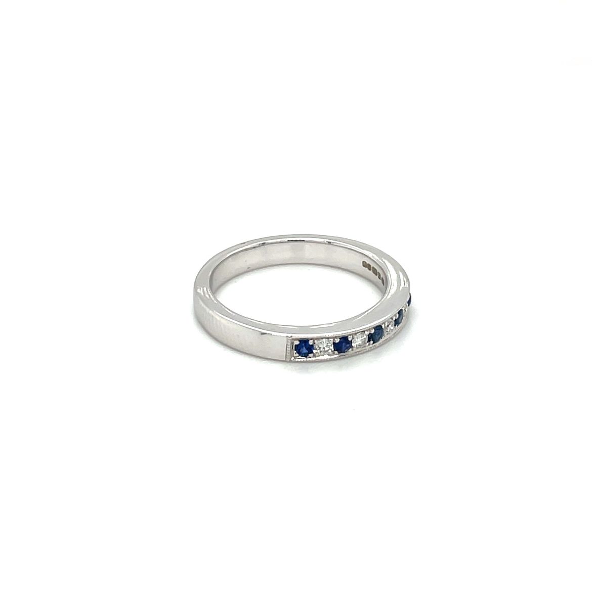 18ct White Gold Sapphire & Diamond Milgrain-Set Eternity Ring