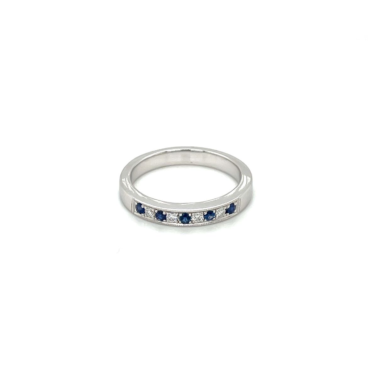18ct White Gold Sapphire & Diamond Milgrain-Set Eternity Ring