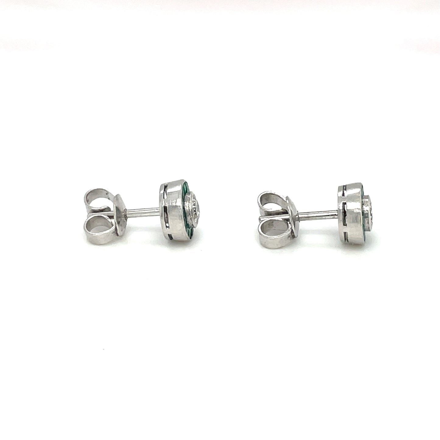 Art Deco Style Diamond & Emerald Target Stud Earrings