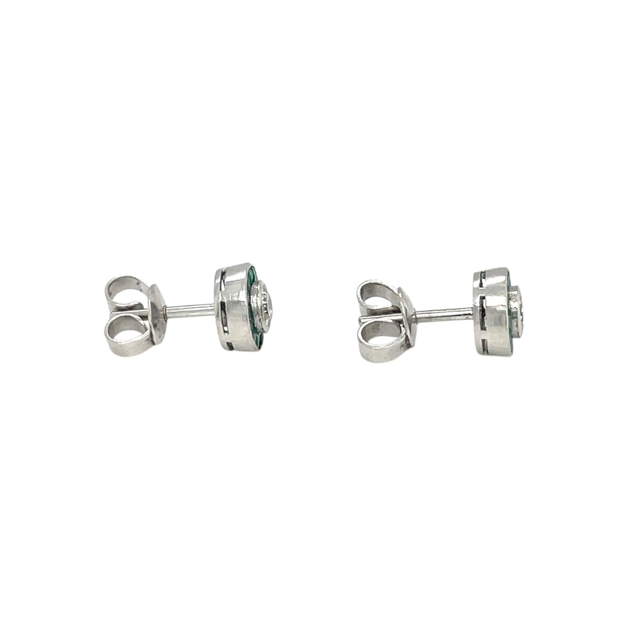 Art Deco Style Diamond & Emerald Target Stud Earrings
