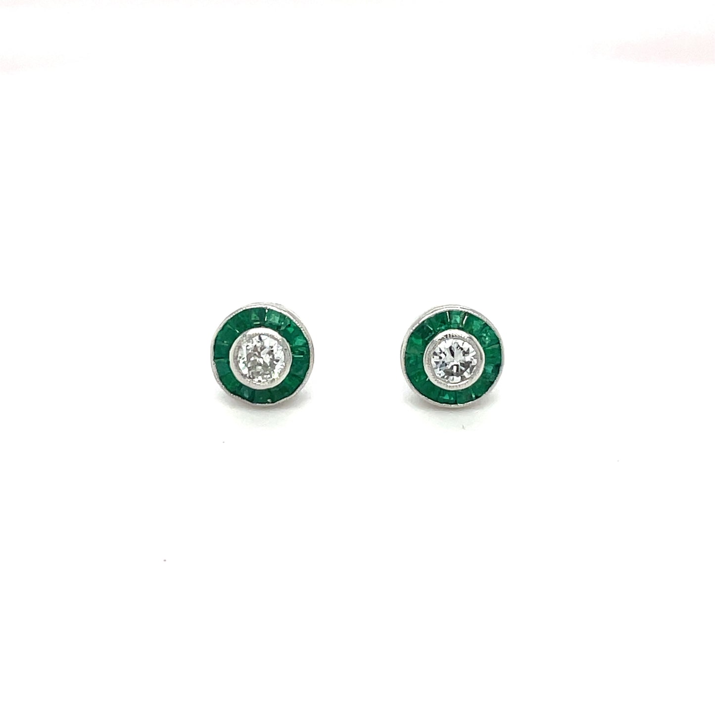 Art Deco Style Diamond & Emerald Target Stud Earrings