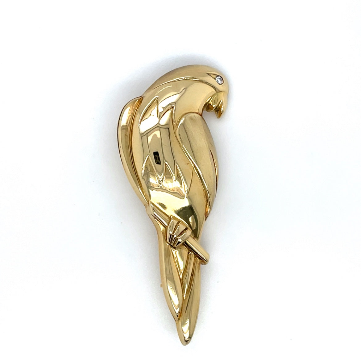 18ct Yellow Gold & Diamond Parrot Brooch
