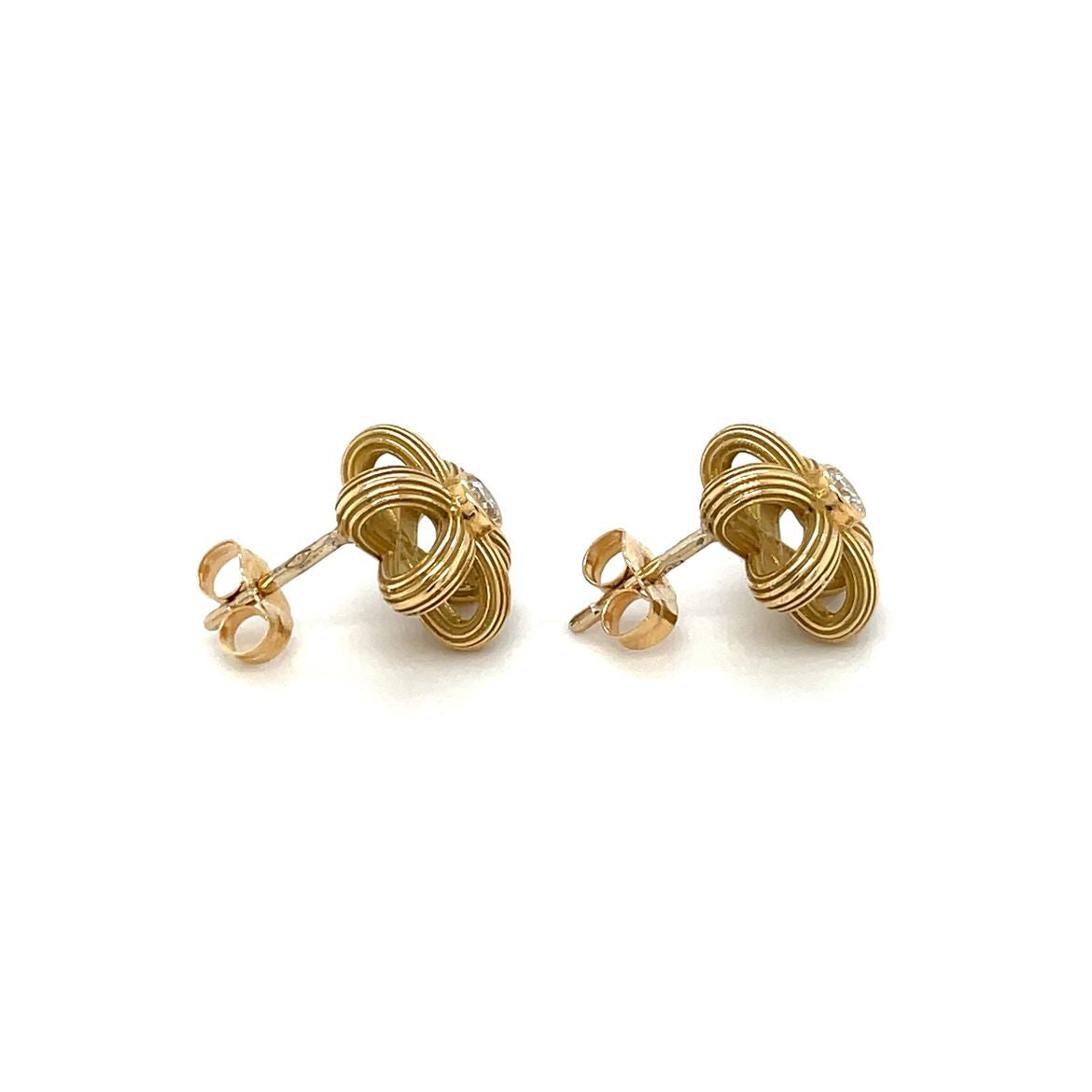 18ct Yellow Gold & Diamond Flower Blossom Stud Earrings