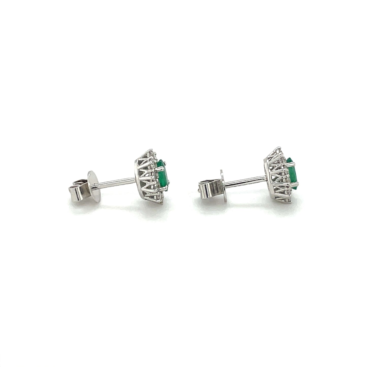 18ct White Gold Emerald & Diamond Cluster Stud Earrings