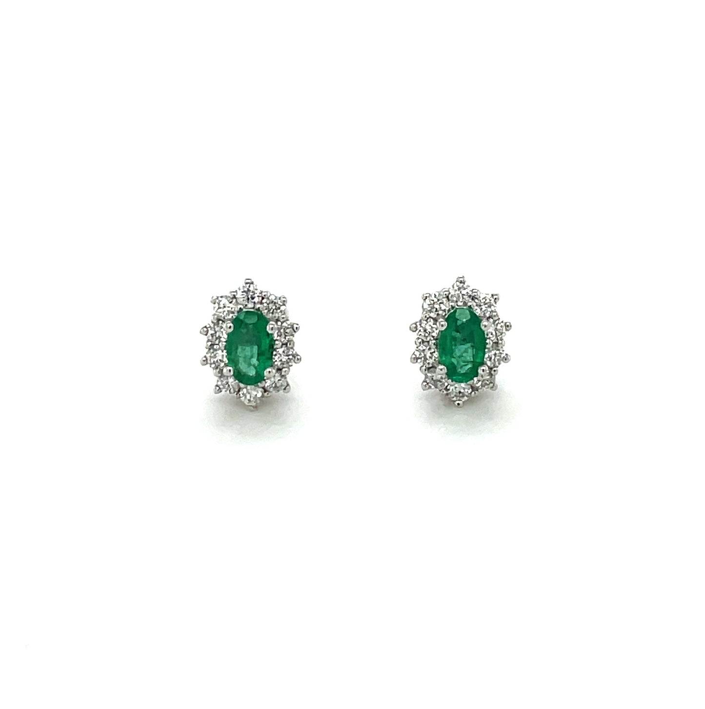 18ct White Gold Emerald & Diamond Cluster Stud Earrings