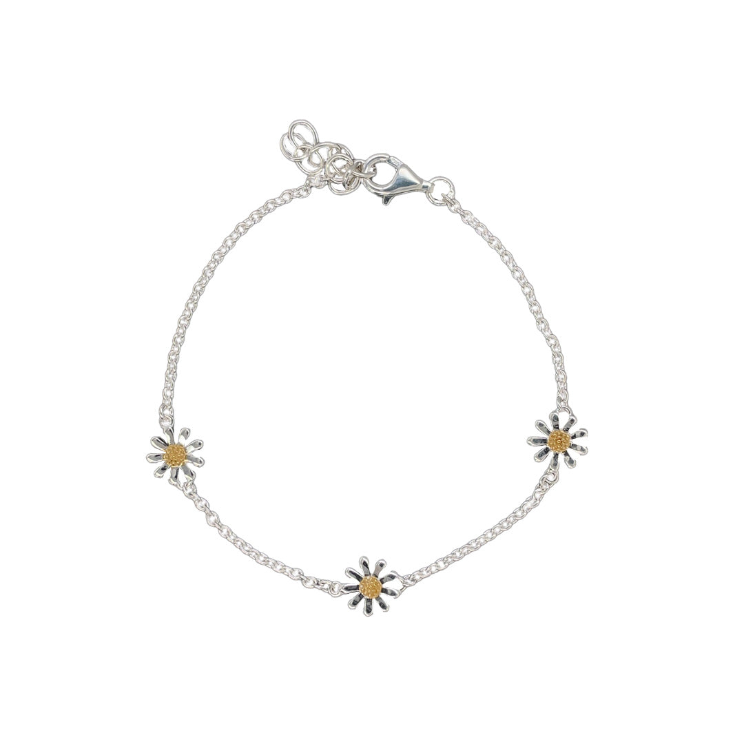 Silver & Gold-Plated Daisy Bracelet (7-8")