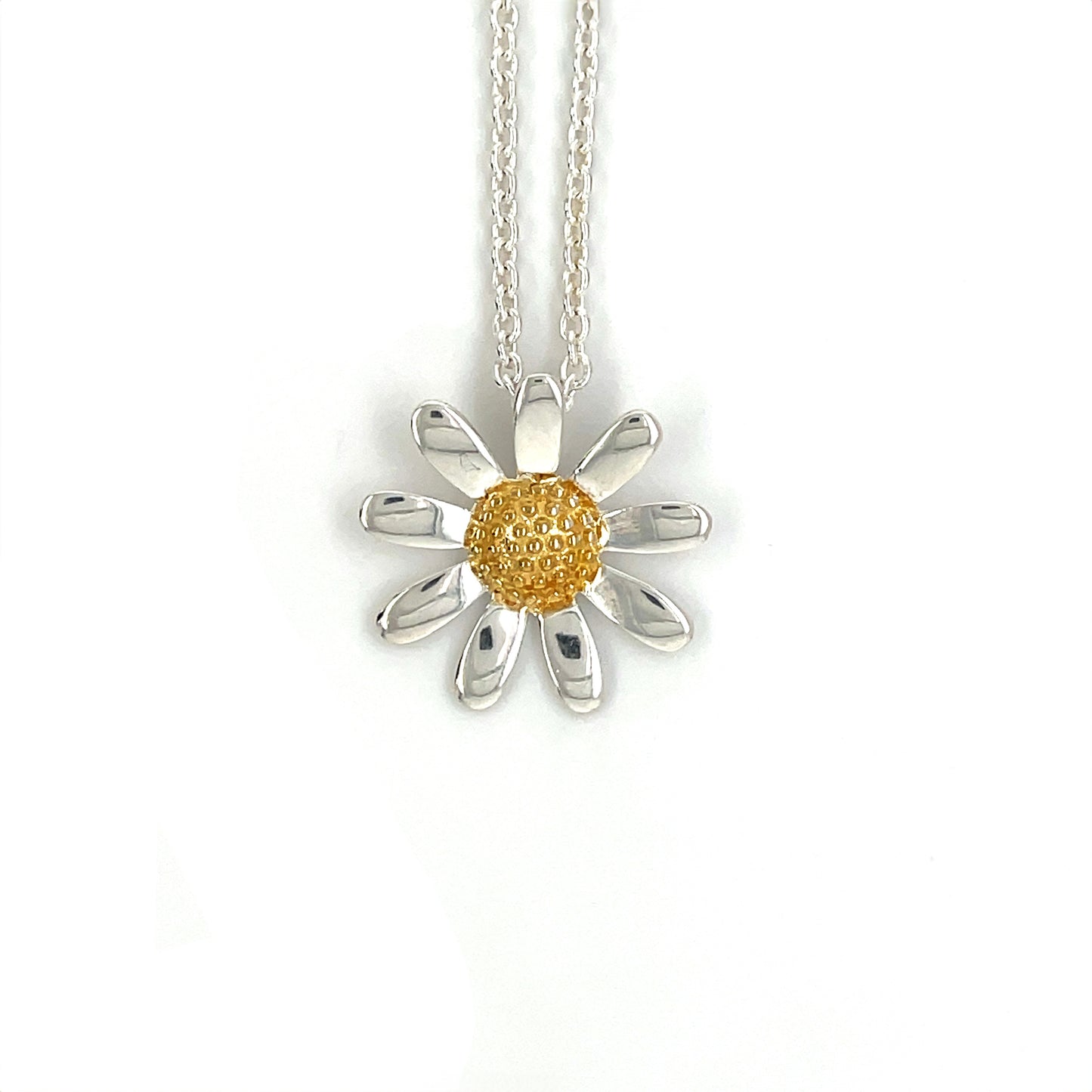 Silver & Gold Plate Daisy Pendant & Chain
