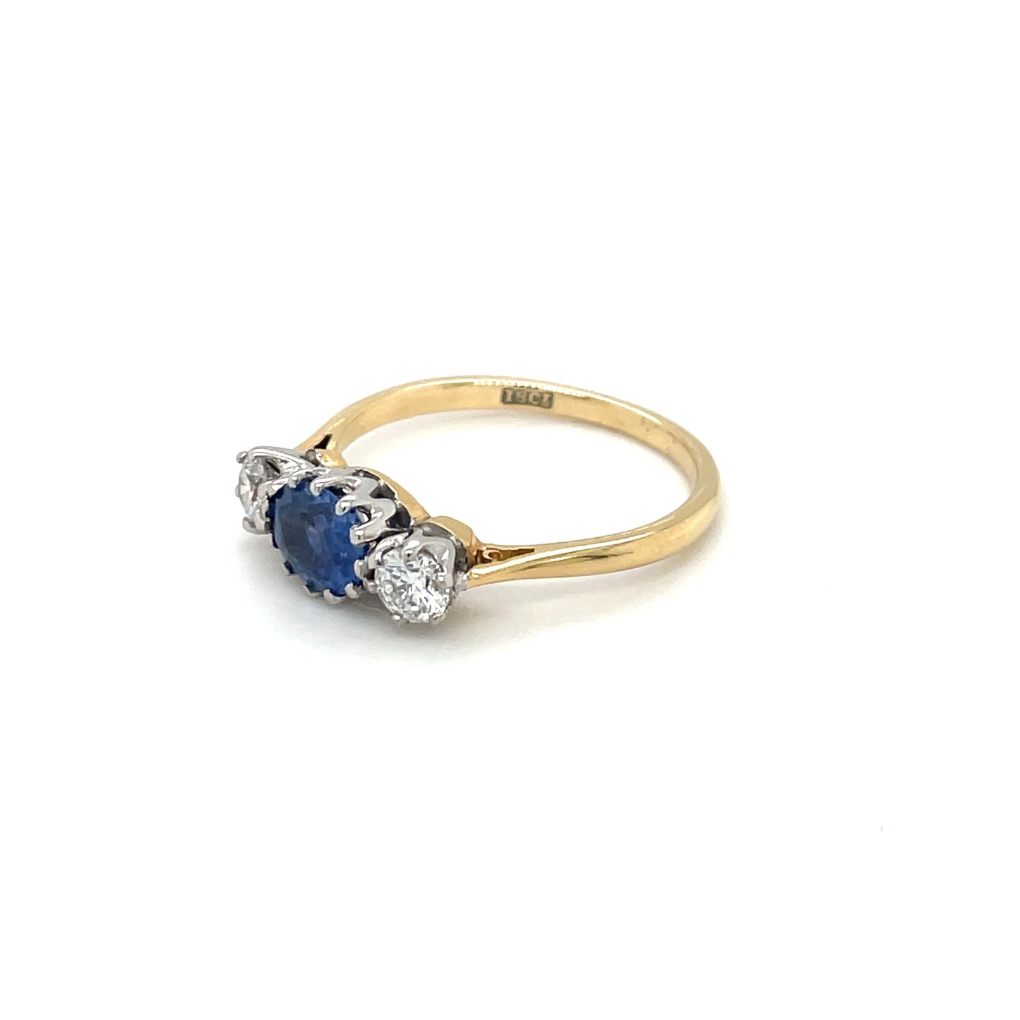 Sapphire & Diamond Three Stone Yellow Gold Ring (T)