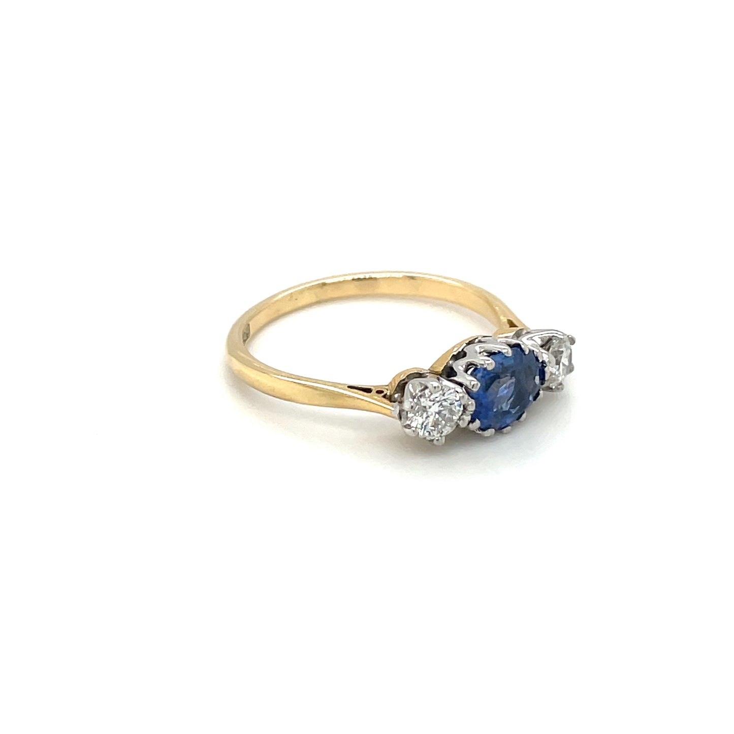 Sapphire & Diamond Three Stone Yellow Gold Ring (T)