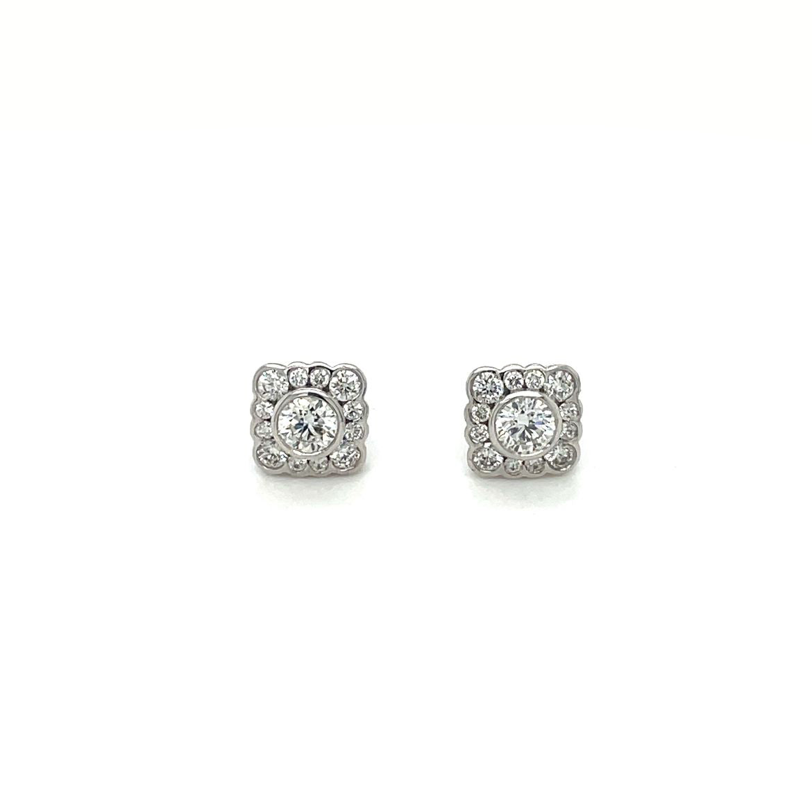 18ct White Gold Diamond Square Stud Earrings