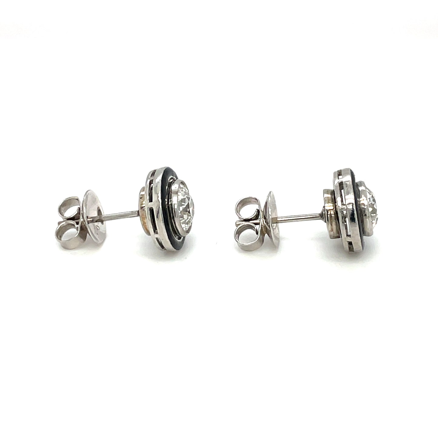 18ct White Metal Diamond & Enamel Earrings