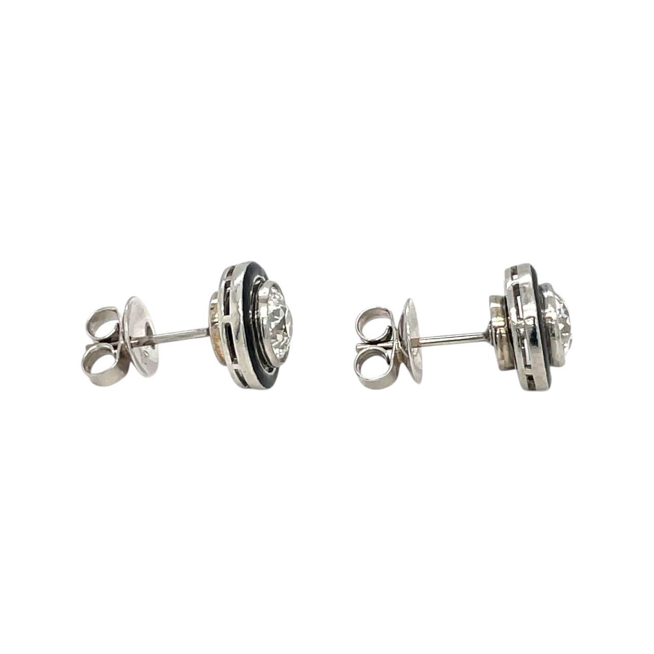 18ct White Metal Diamond & Enamel Earrings