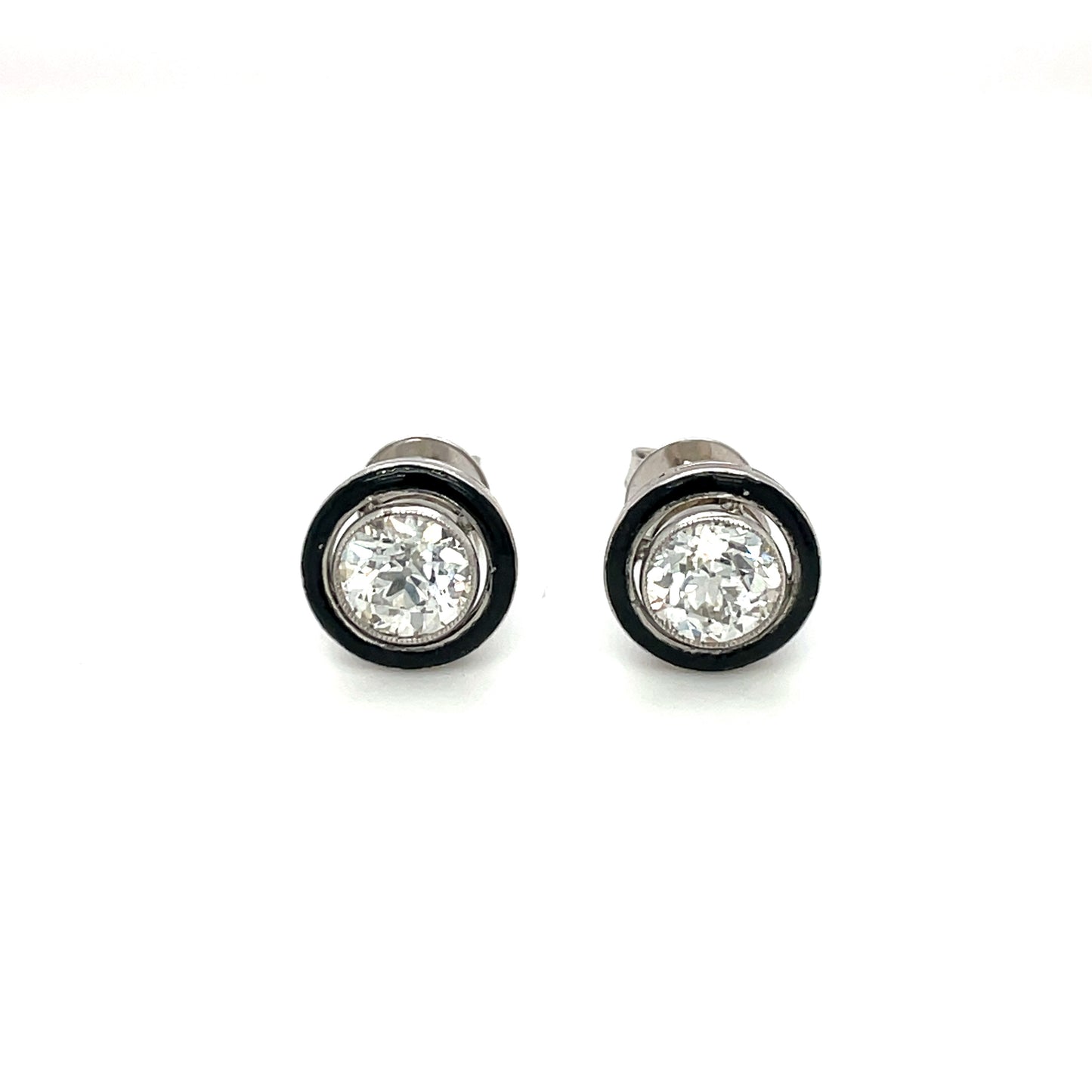 18ct White Metal Diamond & Enamel Earrings
