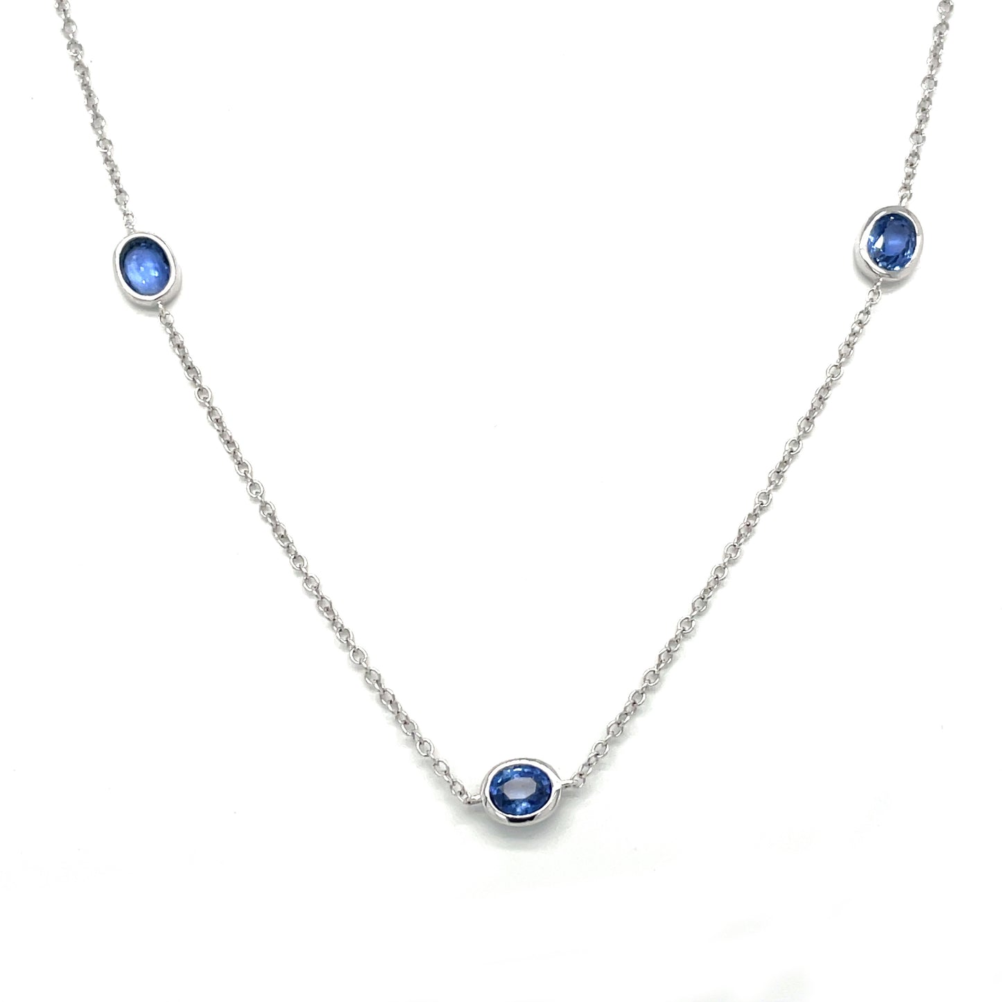 18ct White Gold Sapphire Station Necklace