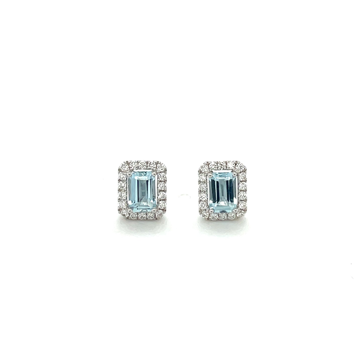 18ct White Gold Aquamarine & Diamond Cluster Earrings