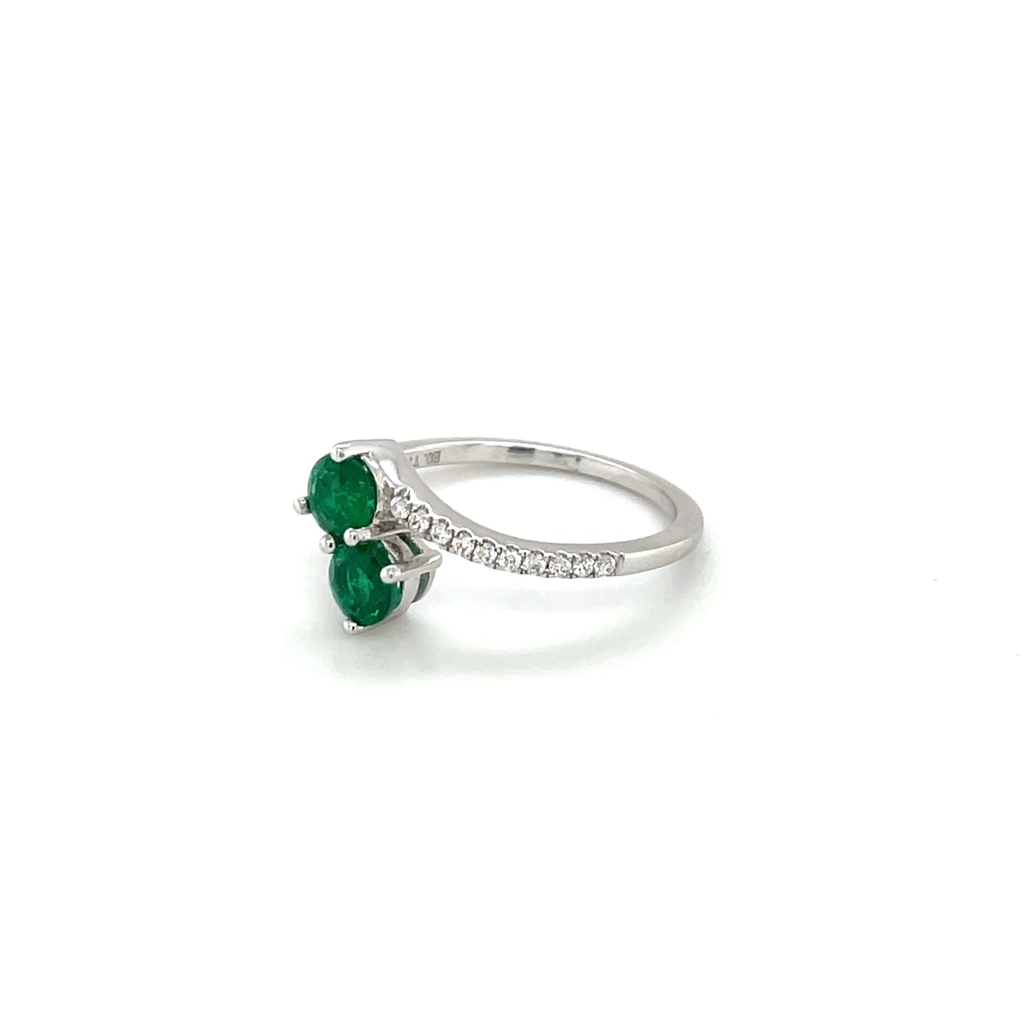 18ct White Gold Emerald & Diamond Crossover Twist Ring