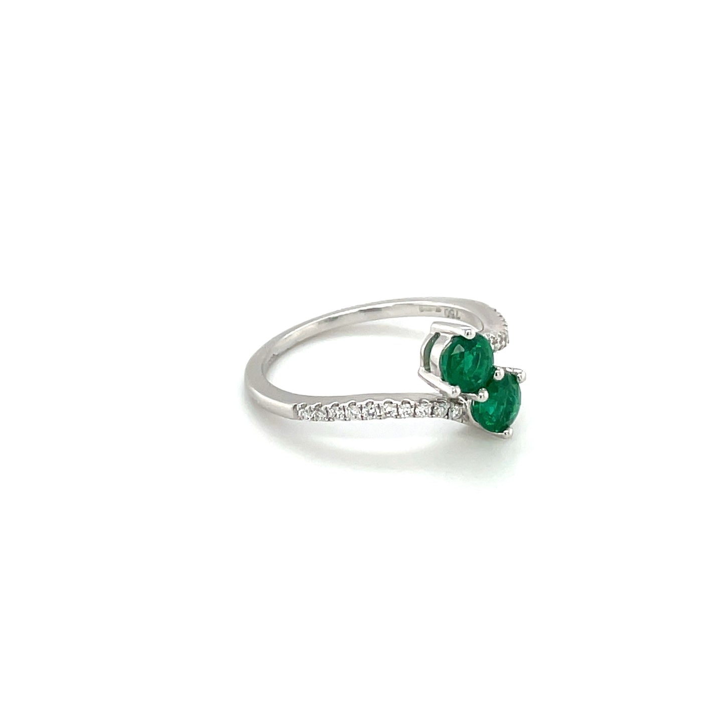 18ct White Gold Emerald & Diamond Crossover Twist Ring