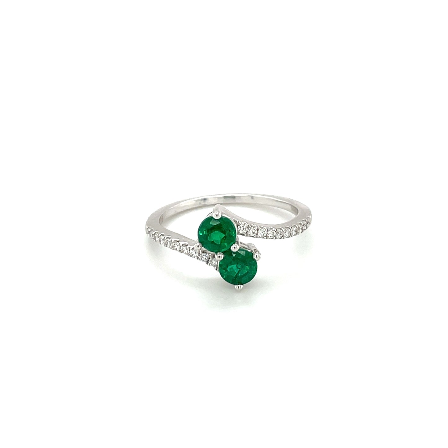 18ct White Gold Emerald & Diamond Crossover Twist Ring
