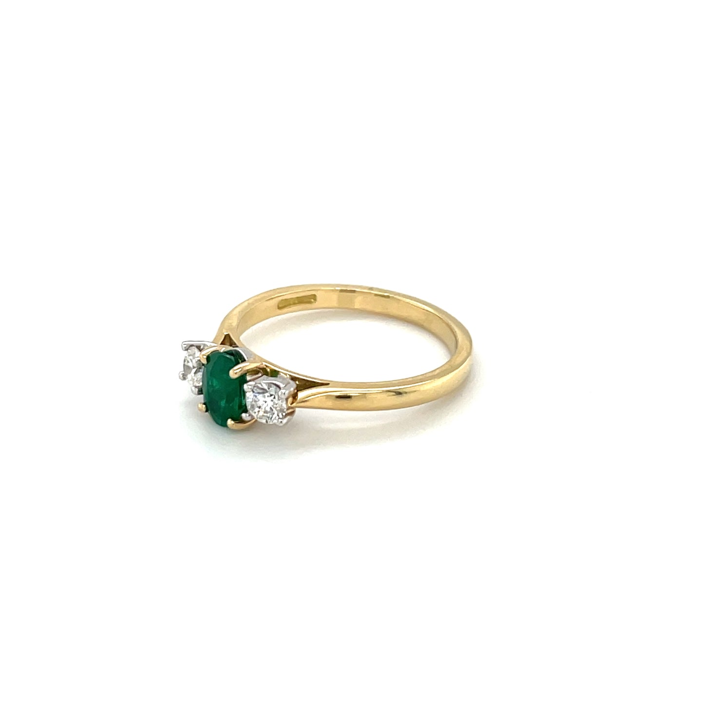 18ct Yellow Gold Emerald & Diamond Three-Stone Ring