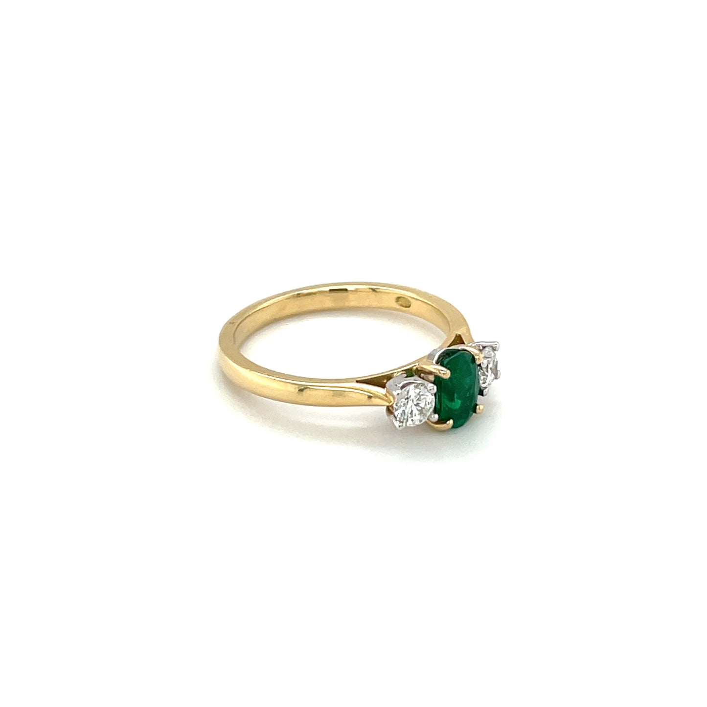 18ct Yellow Gold Emerald & Diamond Three-Stone Ring