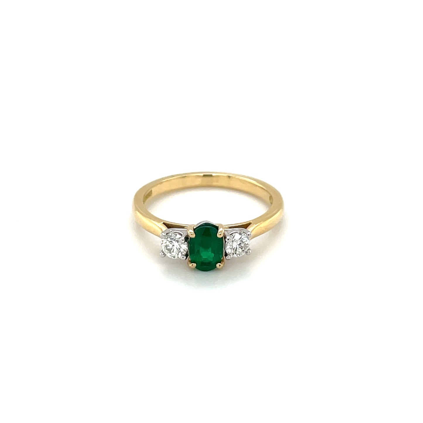 18ct Yellow Gold Emerald & Diamond Three-Stone Ring