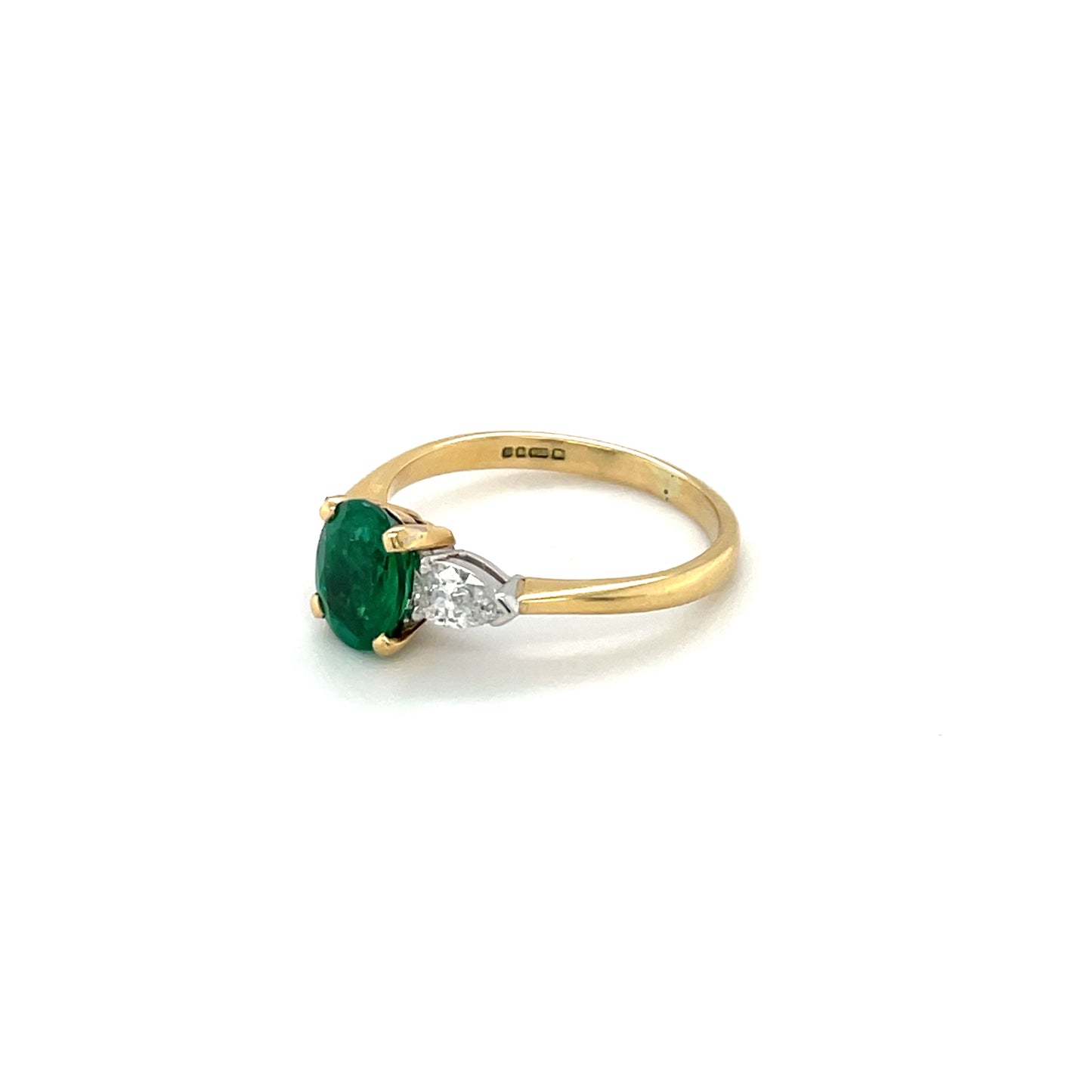 18ct Yellow Gold Emerald & Diamond Three-Stone Ring