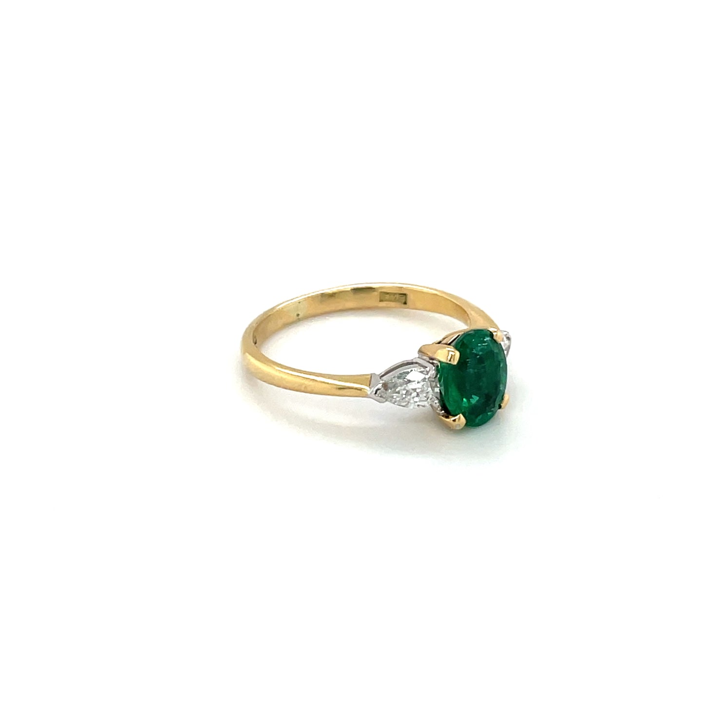 18ct Yellow Gold Emerald & Diamond Three-Stone Ring