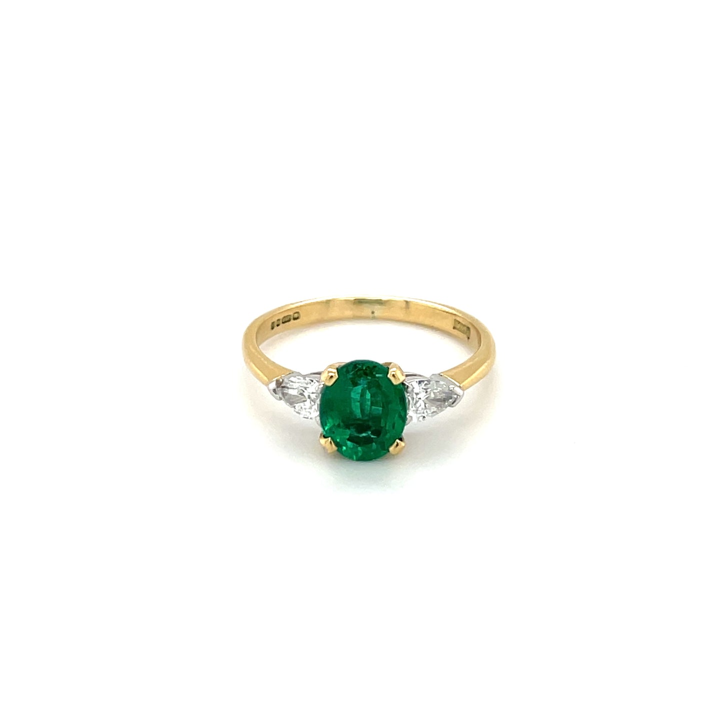 18ct Yellow Gold Emerald & Diamond Three-Stone Ring