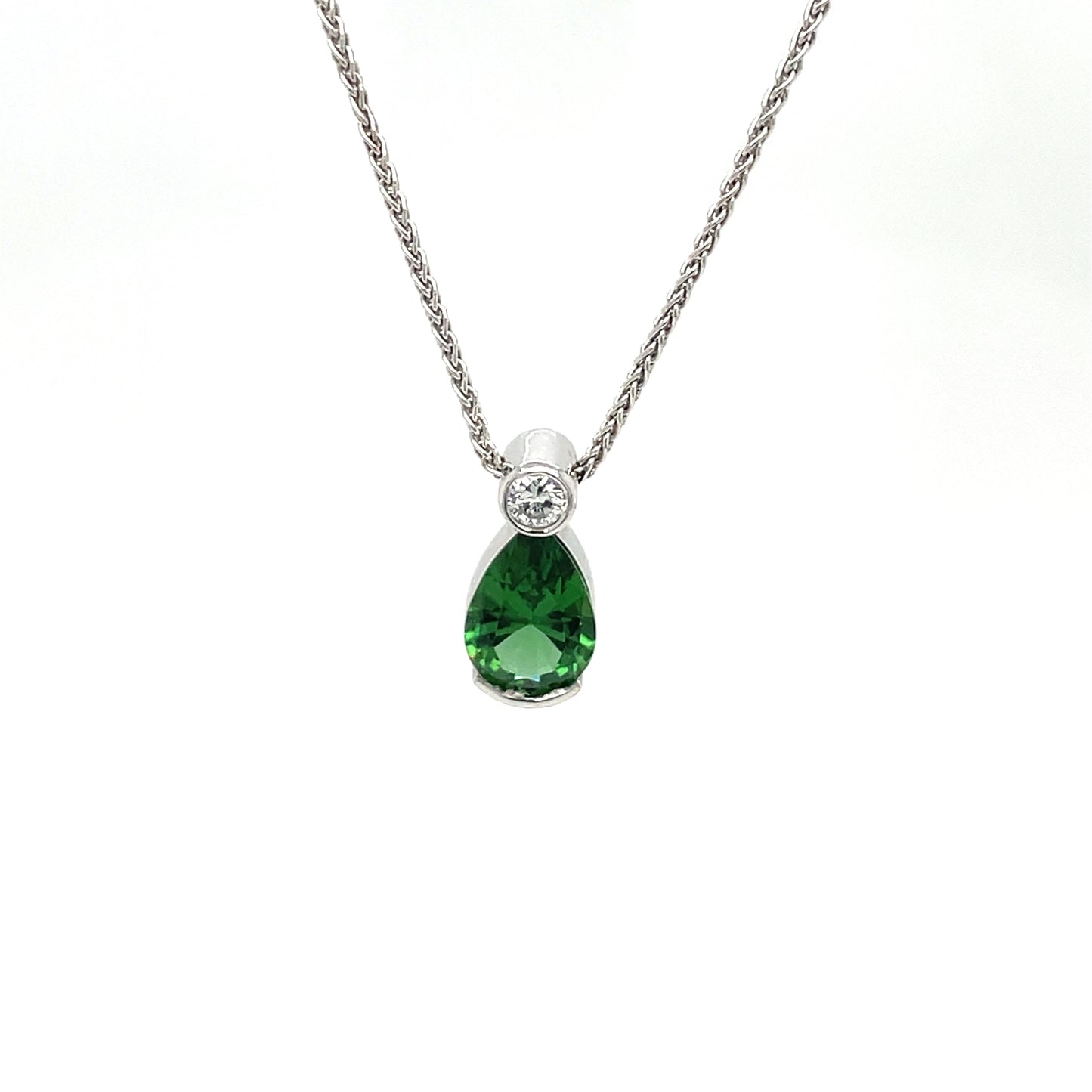 18ct White Gold Tourmaline & Diamond Pendant & Chain