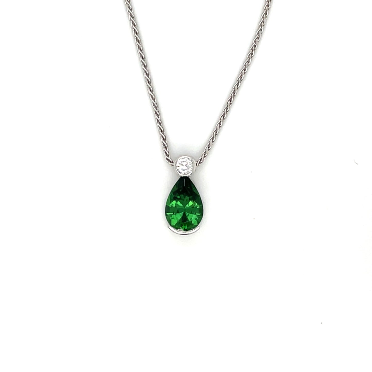 18ct White Gold Tourmaline & Diamond Pendant & Chain