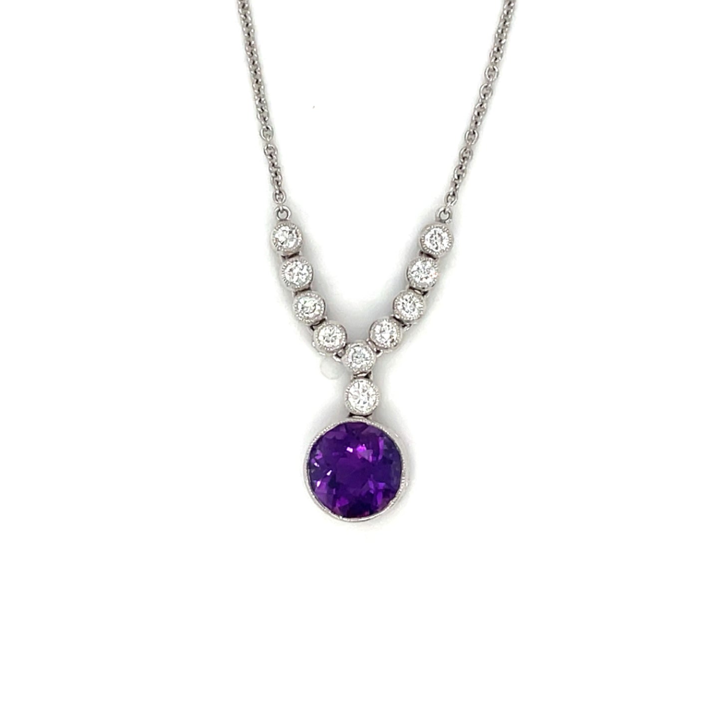 18ct White Gold Amethyst & Diamond Pendant