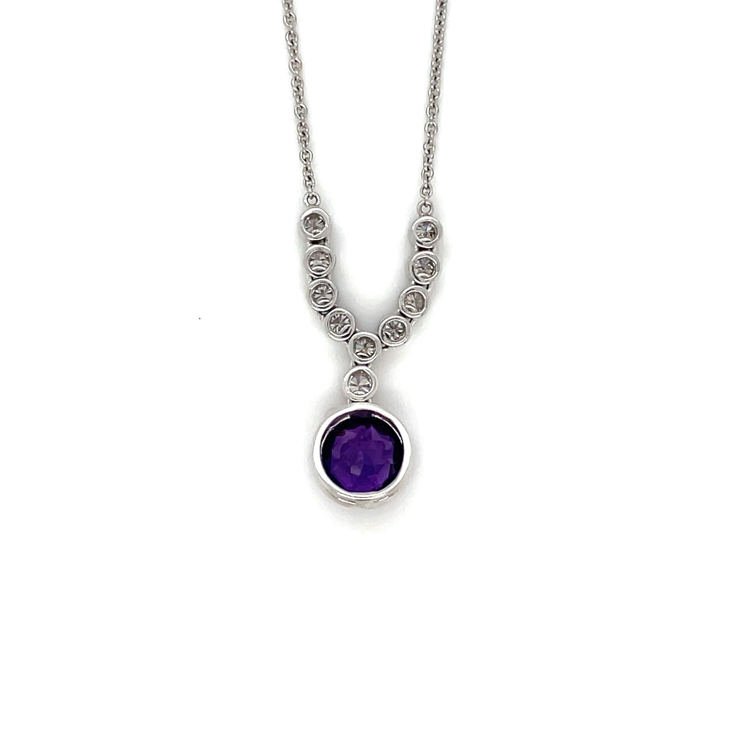 18ct White Gold Amethyst & Diamond Pendant