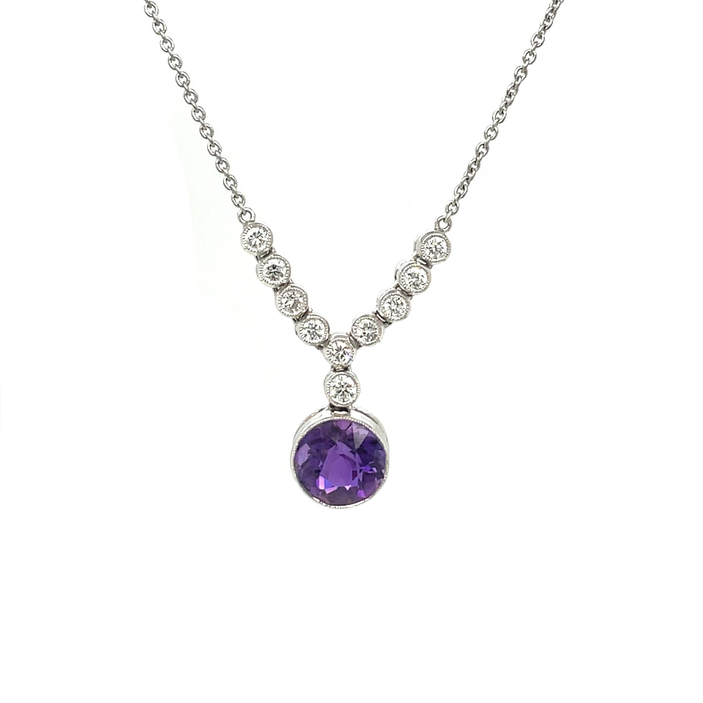18ct White Gold Amethyst & Diamond Pendant
