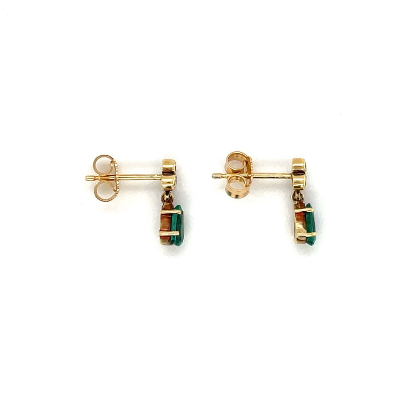 18ct Yellow Gold Diamond & Emerald Drop Earrings