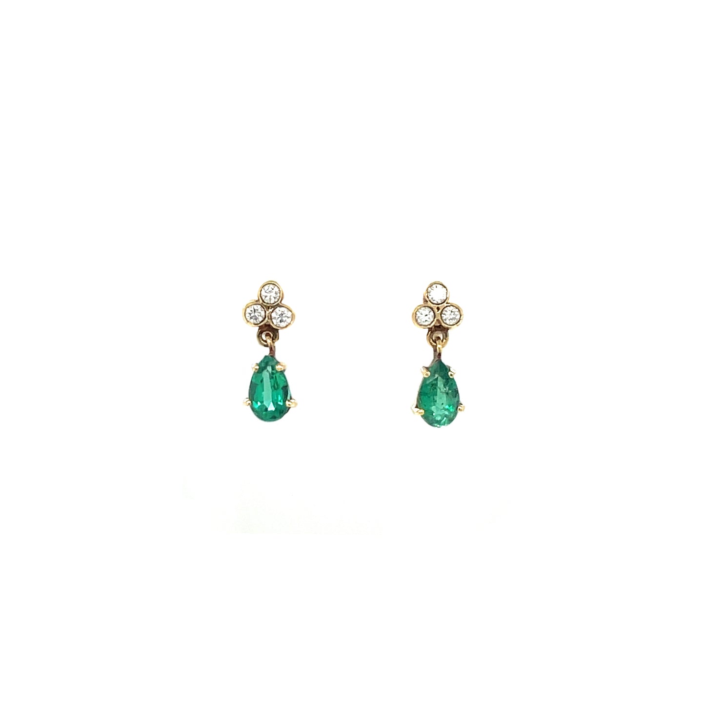 18ct Yellow Gold Diamond & Emerald Drop Earrings
