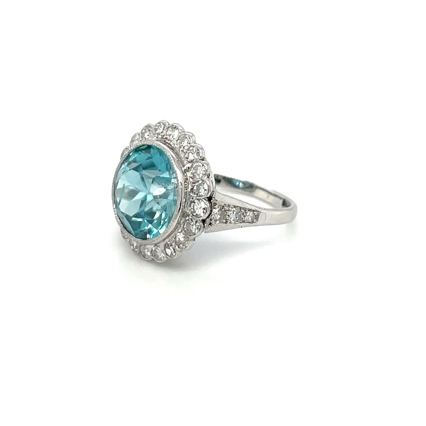 White Gold & Platinum Zircon & Diamond Cluster Ring