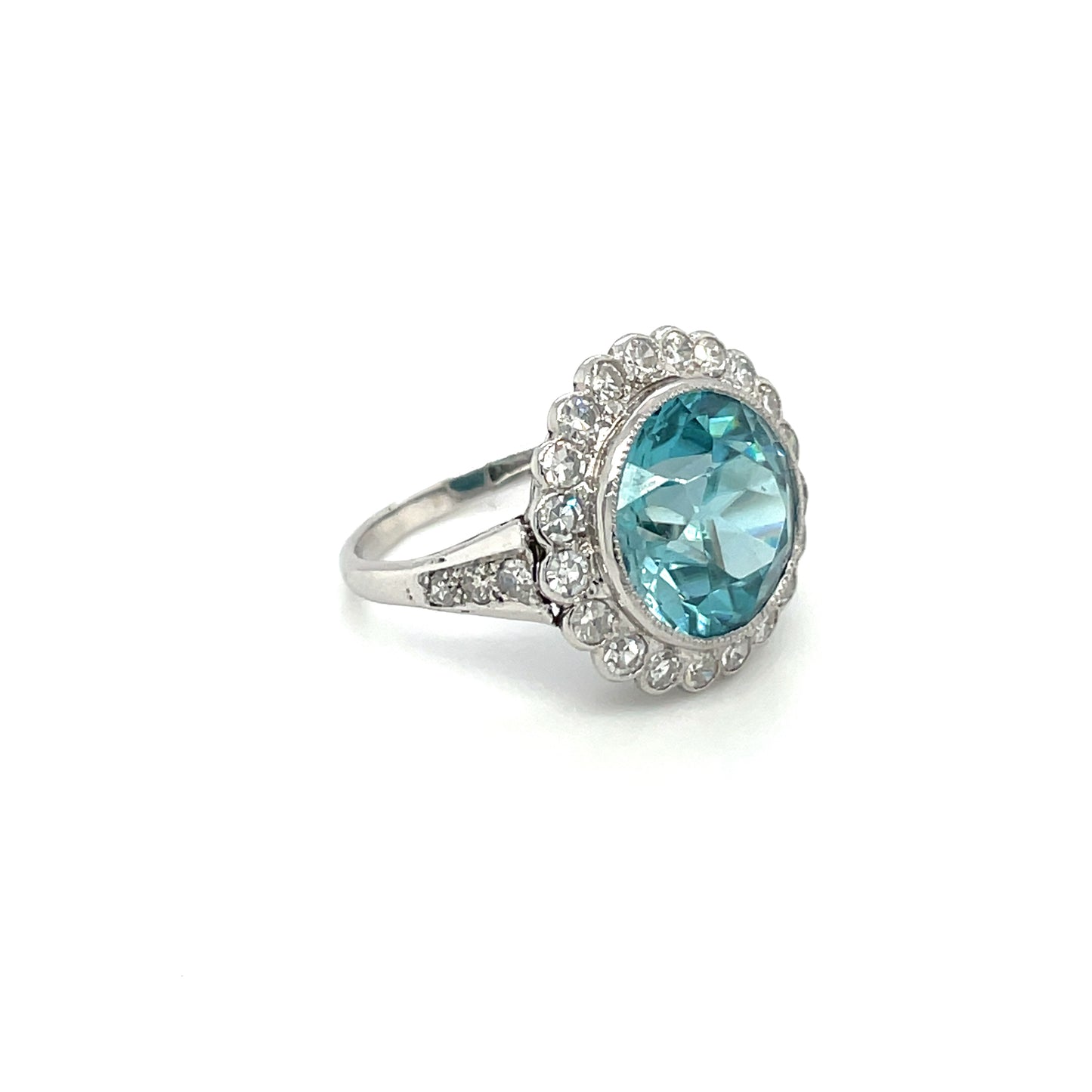 White Gold & Platinum Zircon & Diamond Cluster Ring
