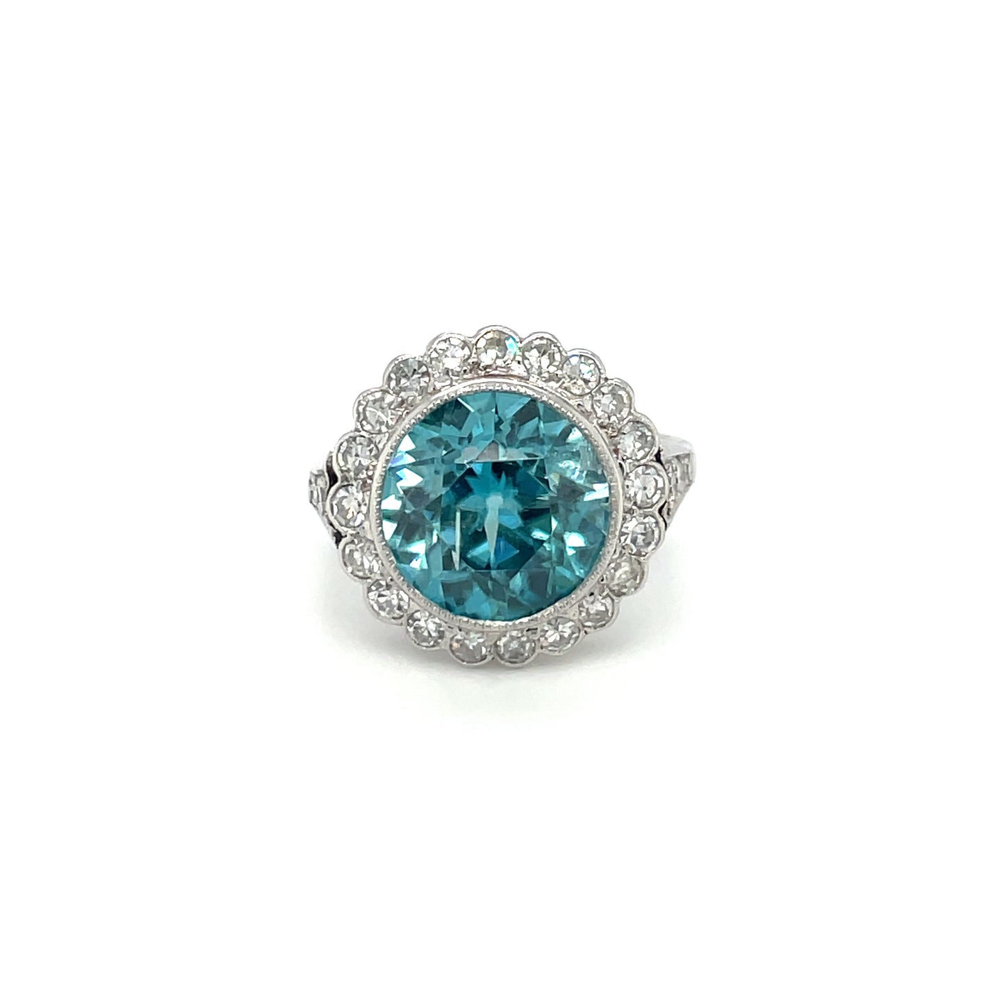 White Gold & Platinum Zircon & Diamond Cluster Ring