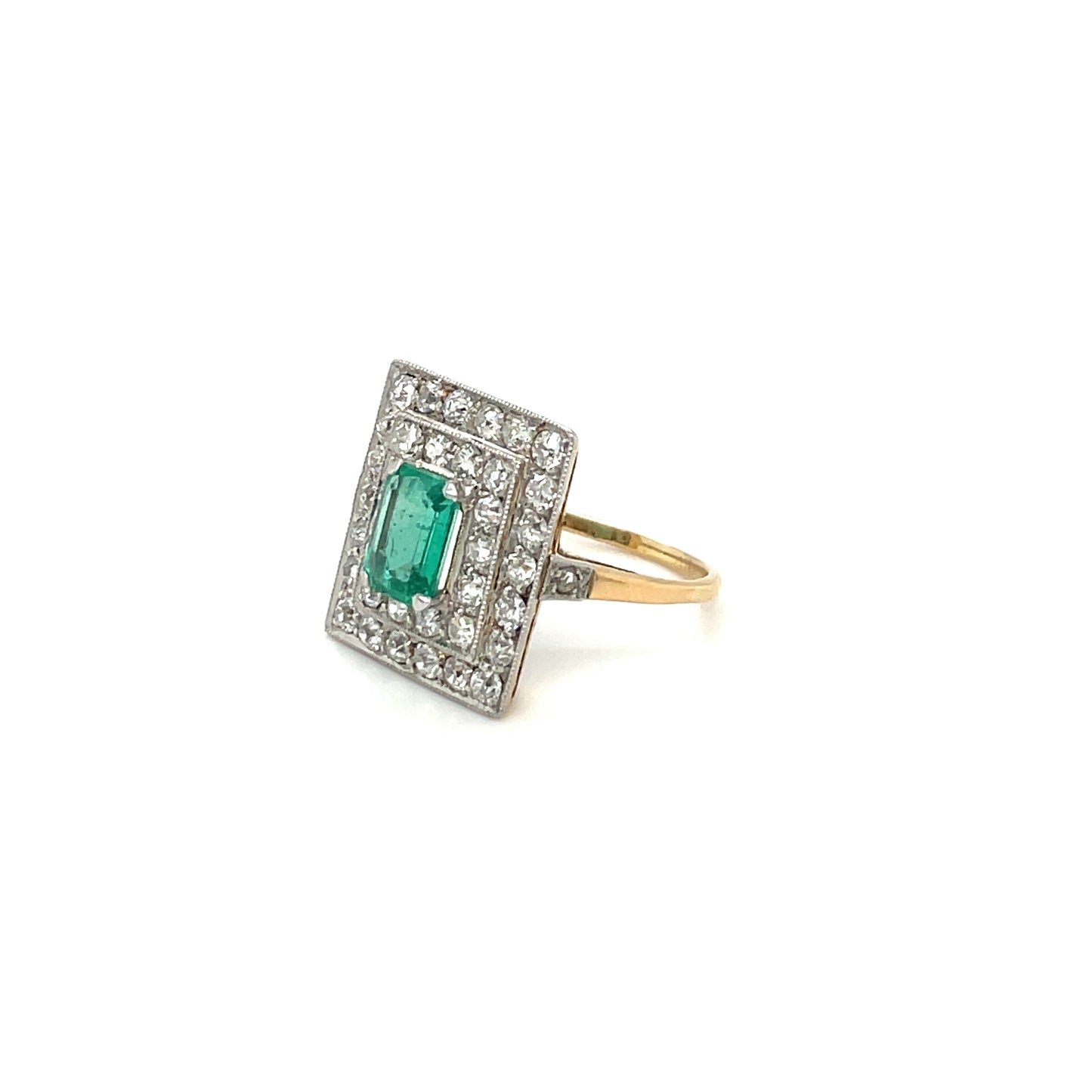 Mixed Metal Diamond and Emerald Ring