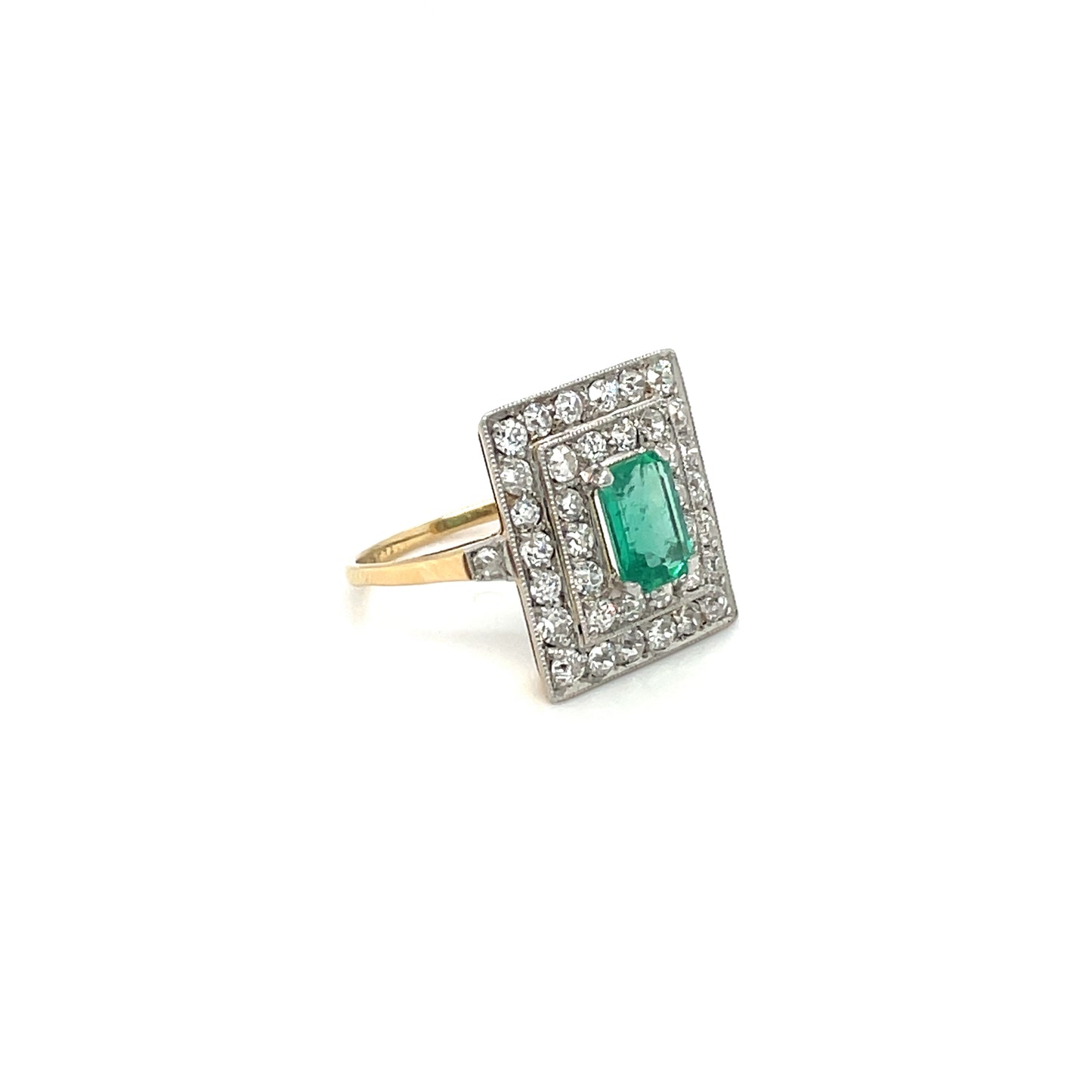 Mixed Metal Diamond and Emerald Ring