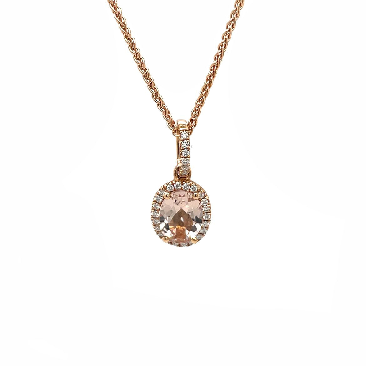 18ct Rose Gold Morganite & Diamond Cluster Pendant