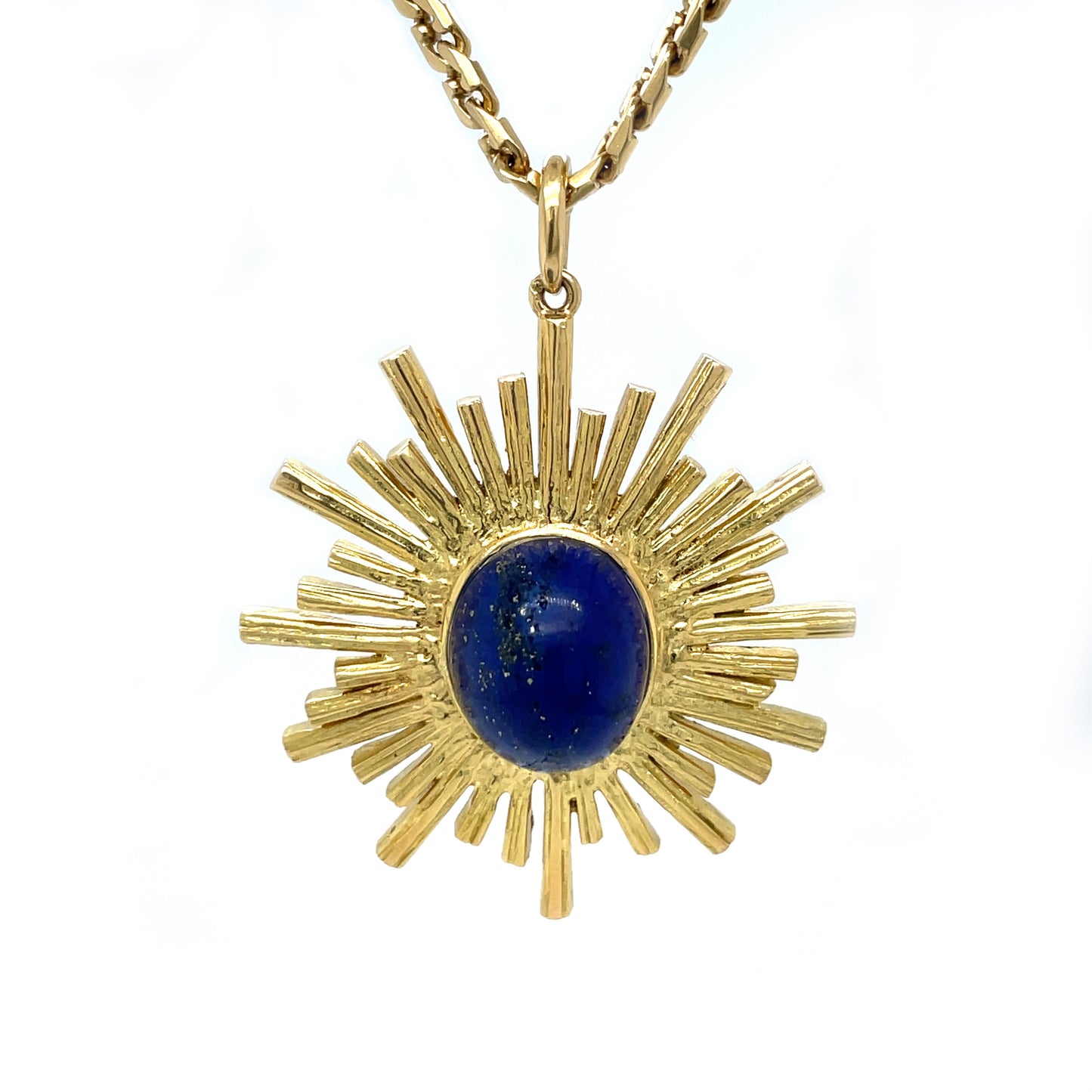 18ct Yellow Gold Boucheron Lapis Sunburst Pendant & Chain
