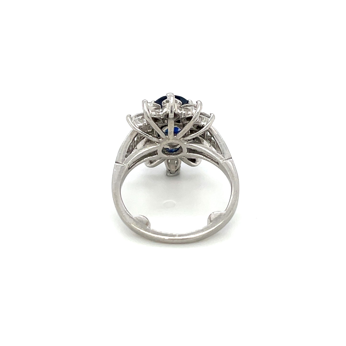 Unique Platinum Oval Sapphire & Marquise Diamond Cluster Ring