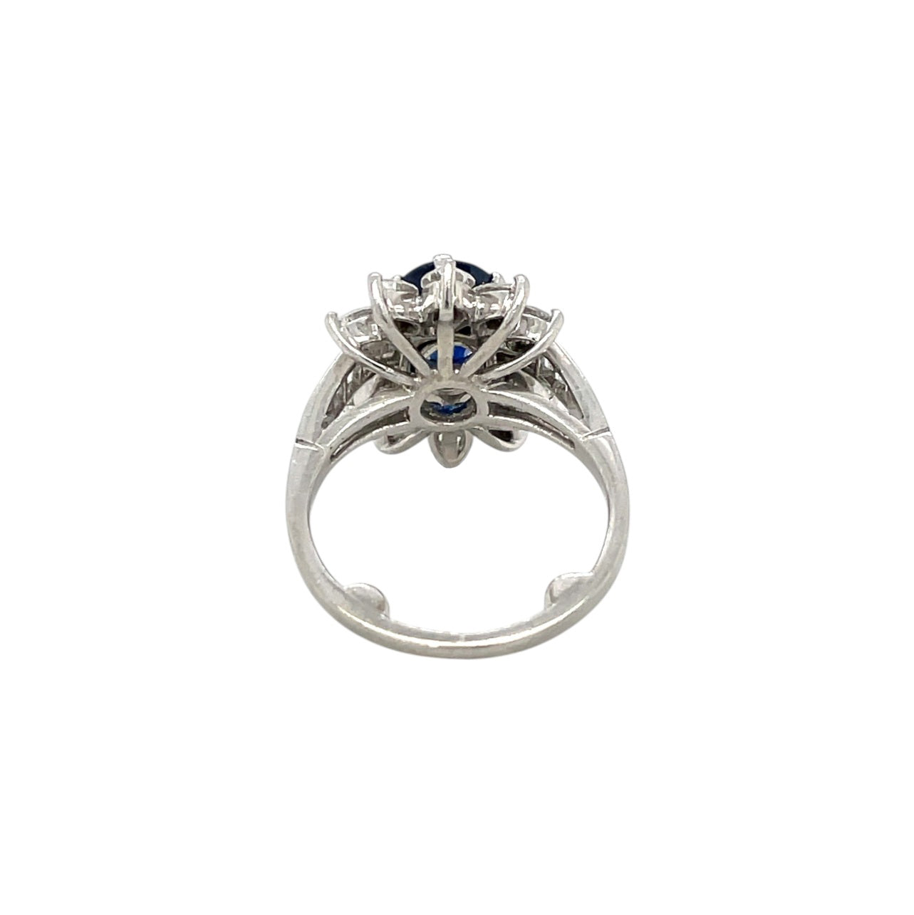 Unique Platinum Oval Sapphire & Marquise Diamond Cluster Ring (F)