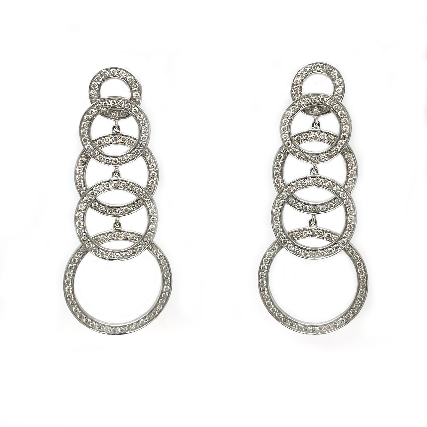 18ct White Gold Diamond Set Circle Drop Earrings