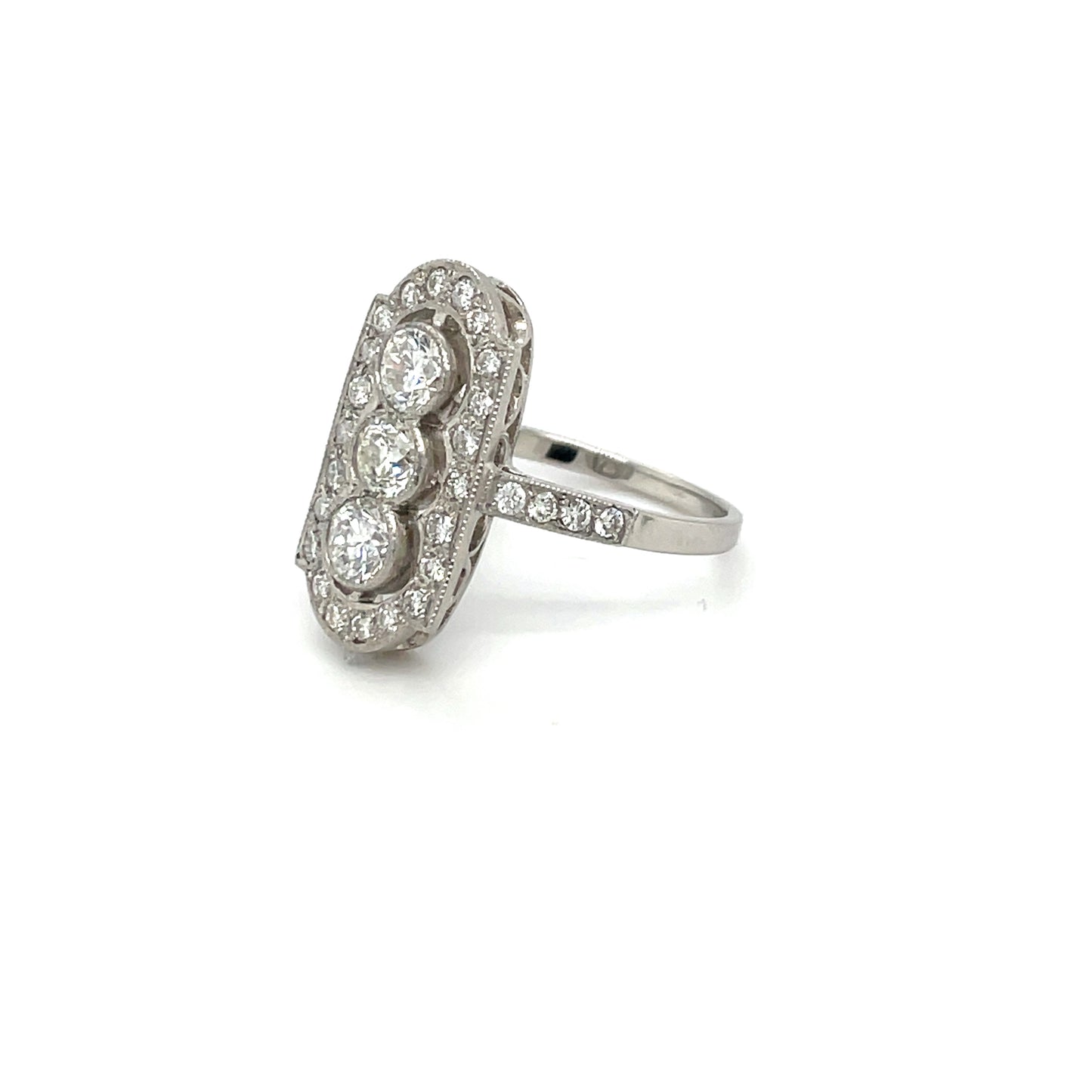Platinum Diamond Art Deco Style Plaque Cluster Ring