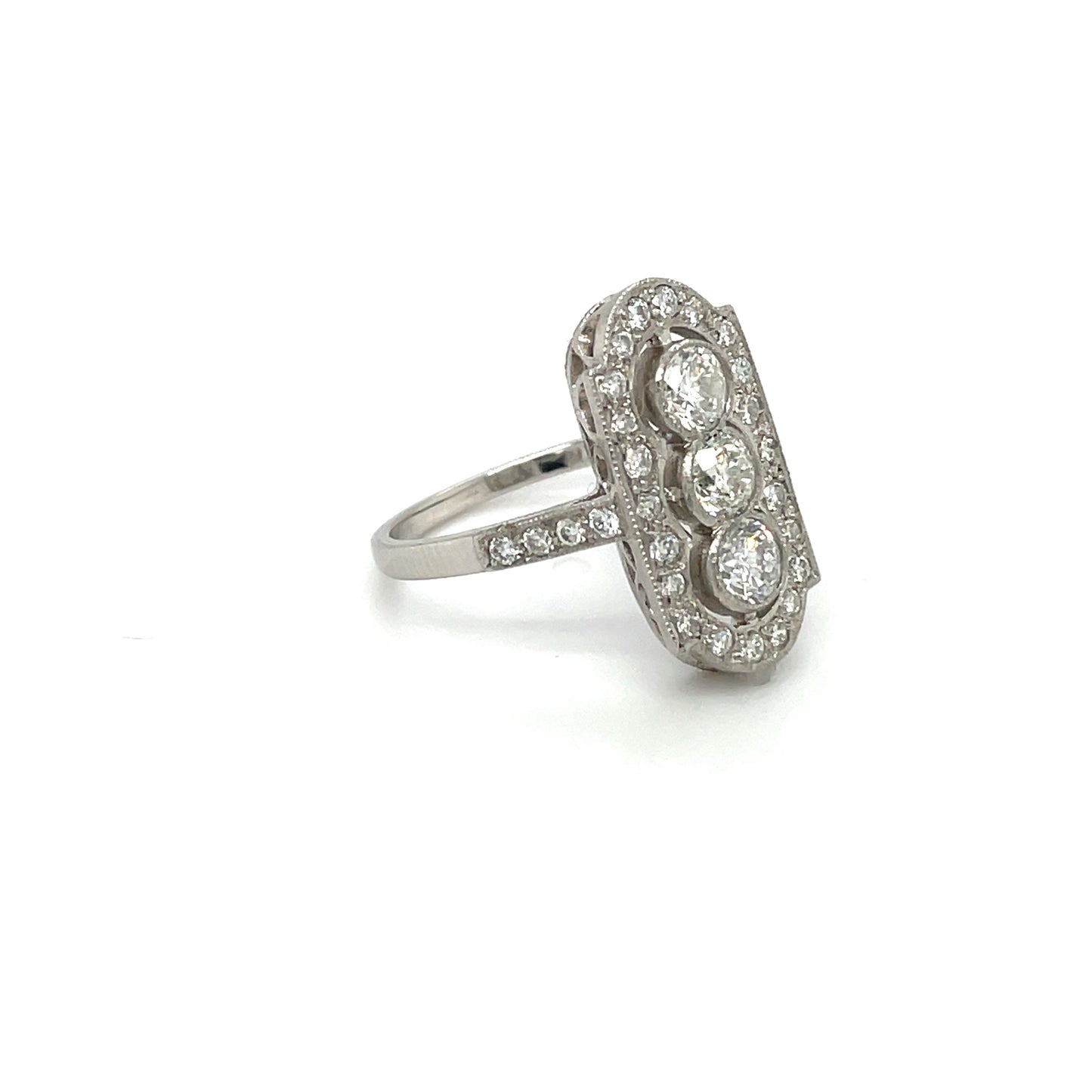 Platinum Diamond Art Deco Style Plaque Cluster Ring