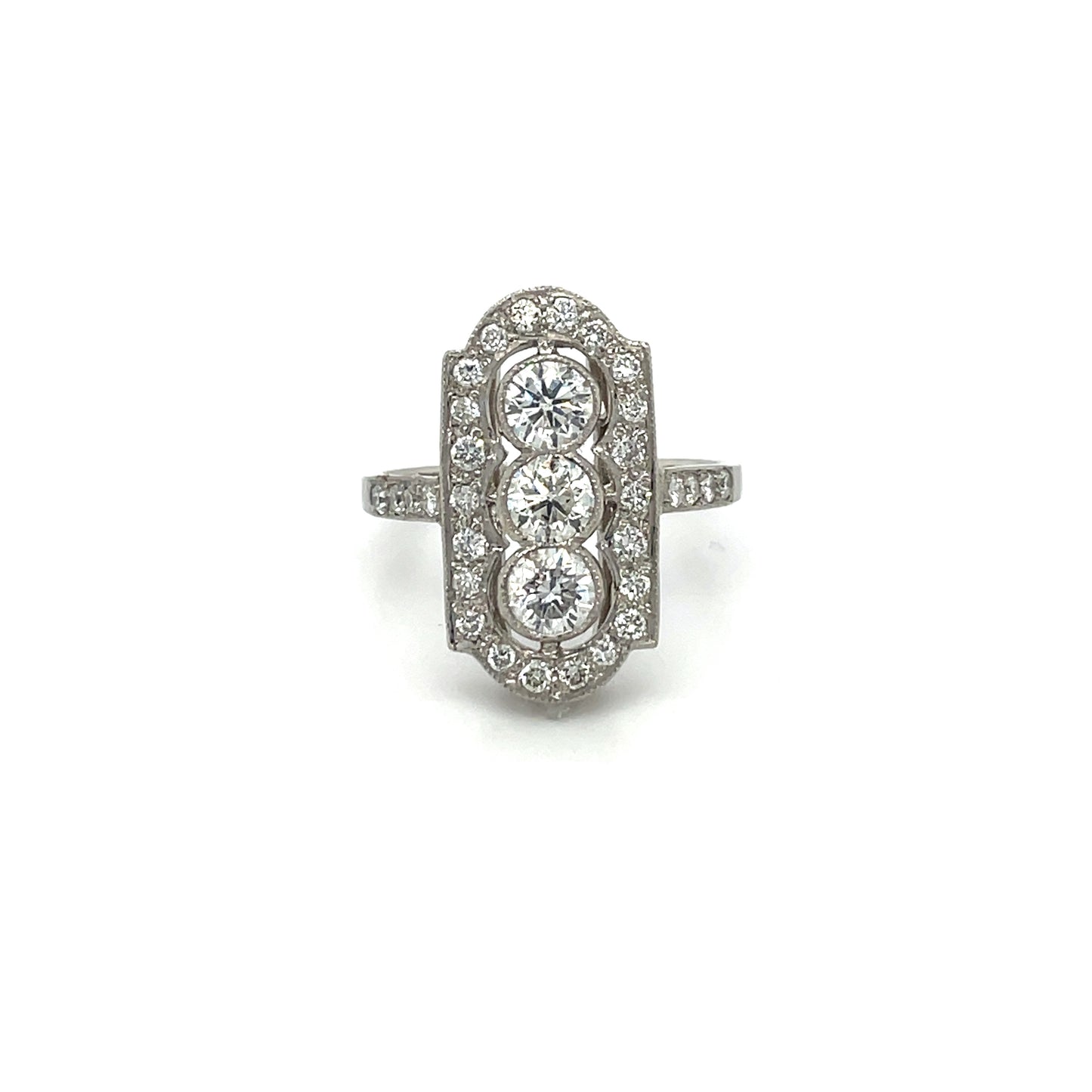 Platinum Diamond Art Deco Style Plaque Cluster Ring